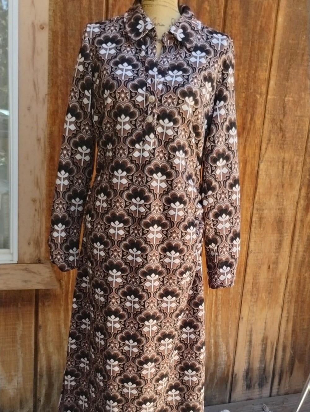 Maeve Anthropologie Brown Floral-Print Retro Inspired Midi Dress - Picture 2 of 7